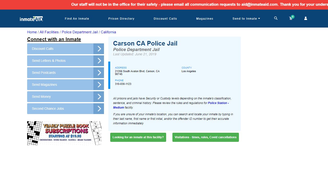 Carson CA Police Jail & Inmate Search - Carson, CA